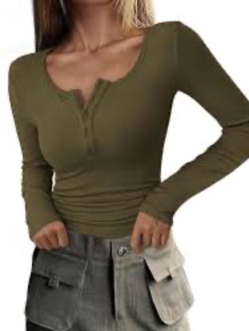 NWT Mudd Waffle-Knit Long-Sleeve Tee Loose-Fit Henley Button-Front Top